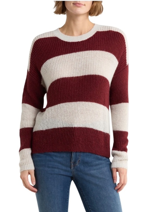 Madewell Sweaters - Madewell Rosario Stripe Alpaca Blend Sweater NWT XL Burgundy & Heather Cloud